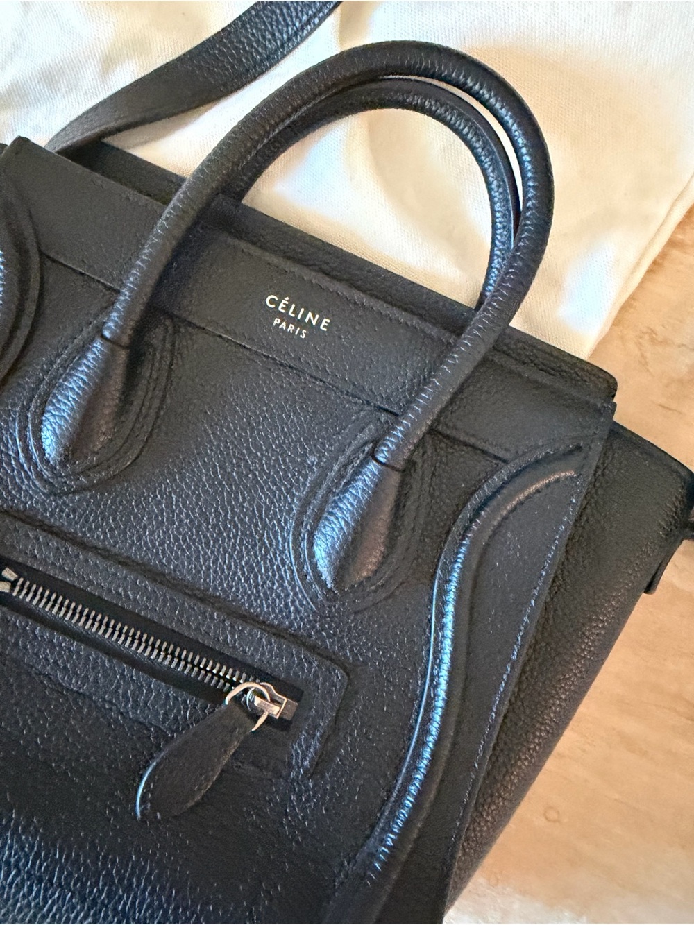 Celine Black Leather Nano Luggage Tote